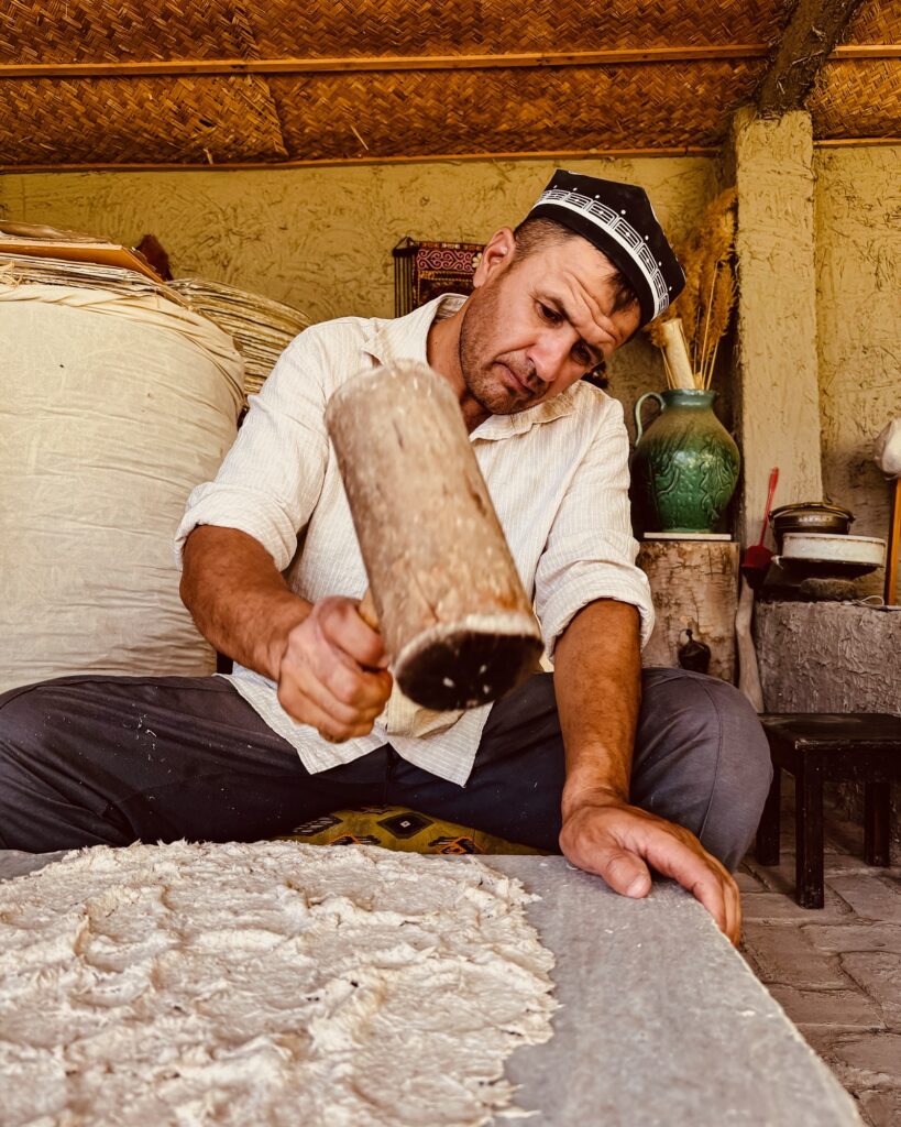 Preparing the pulp that becomes silk paper (Peter Moore)