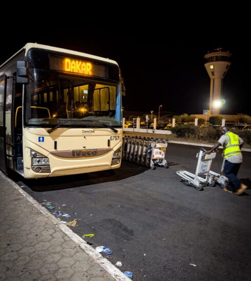 Bus to central Dakar, Dakar Airport (Peter Moore)